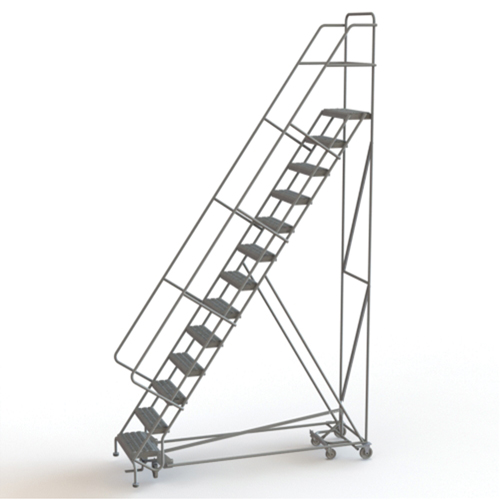 All Directional Rolling Ladder, 13 Steps, 24" Step Width, 130" Platform Height, Steel Auto-Cam