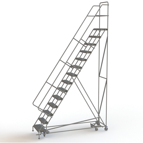 All Directional Rolling Ladder, 14 Steps, 24" Step Width, 140" Platform Height, Steel Auto-Cam