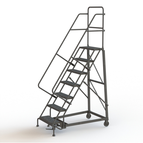 Heavy Duty Rolling Ladder, 7 Steps, 24" Step Width, 70" Platform Height, Steel Auto-Cam
