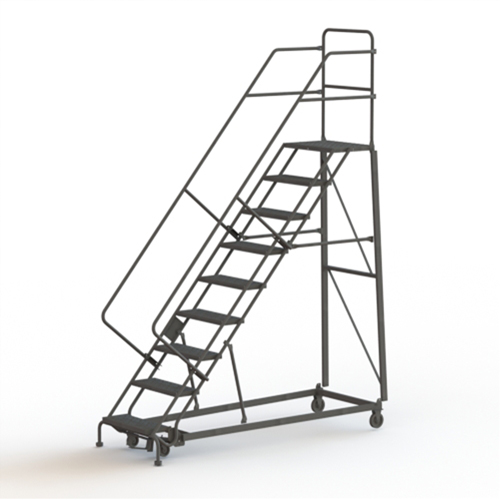 Heavy Duty Safety Slope Ladder, 9 Steps, Perforated, 50° Incline, 90" High Auto-Cam