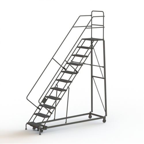 Heavy Duty Safety Slope Ladder, 11 Steps, Perforated, 50° Incline, 110" High Auto-Cam