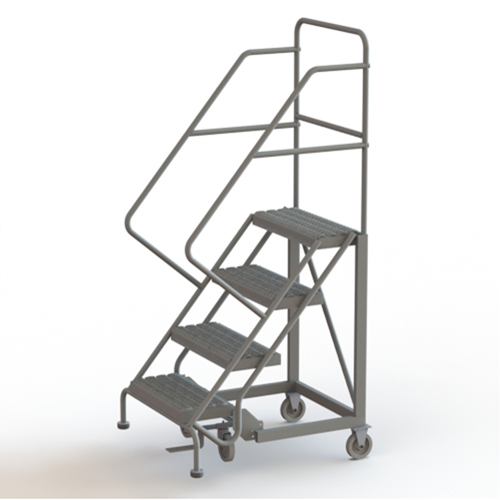 Safety Slope Rolling Ladder, 4 Steps, Serrated, 50° Incline, 40" High Auto-Cam