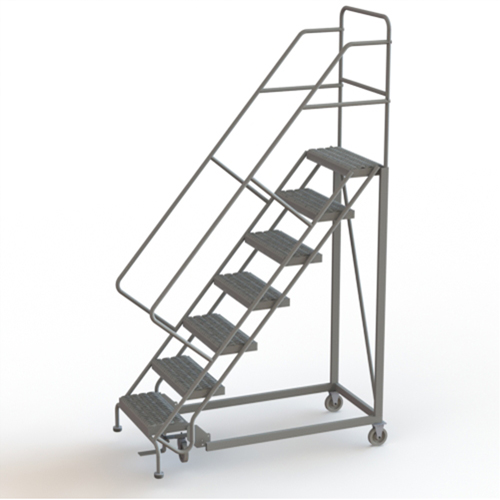 Safety Slope Rolling Ladder, 7 Steps, Serrated, 50° Incline, 70" High Auto-Cam