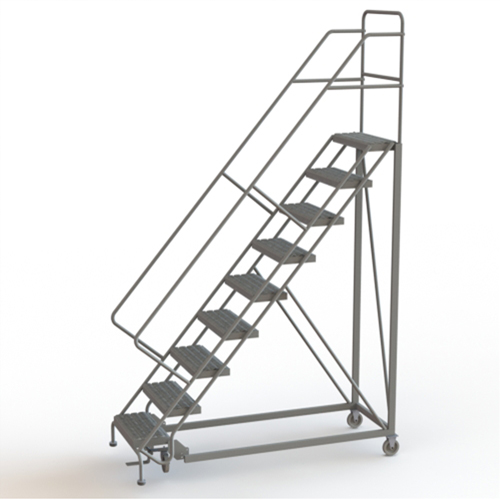Safety Slope Rolling Ladder, 9 Steps, Serrated, 50° Incline, 90" High Auto-Cam