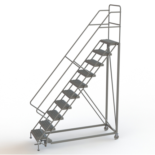 Safety Slope Rolling Ladder, 10 Steps, Serrated, 50° Incline, 100" High Auto-Cam