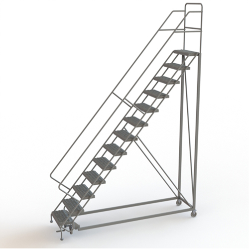 Safety Slope Rolling Ladder, 13 Steps, Serrated, 50° Incline, 130" High Auto-Cam