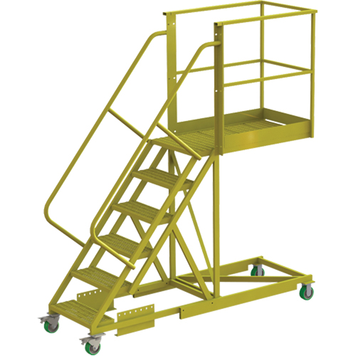 Cantilever Rolling Ladder, Supported, 6 Steps, 40" Platform Depth, 60" Platform Height Auto-Cam