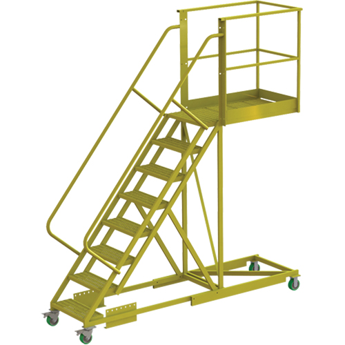 Cantilever Rolling Ladder, Supported, 8 Steps, 40" Platform Depth, 80" Platform Height Auto-Cam