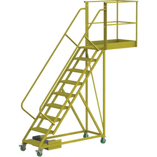 Cantilever Rolling Ladder, Unsupported, 9 Steps, 40" Platform Depth, 90" Platform Height Auto-Cam