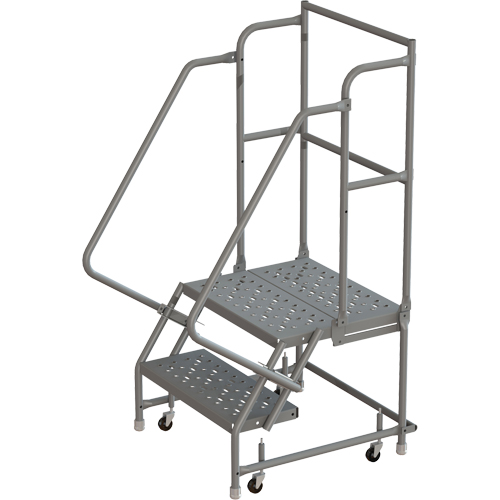 Deep Top Step Rolling Ladder, 2 Steps, 16" Step Width, 20" Platform Height, Steel Auto-Cam