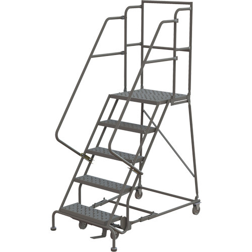 Escabeaux roulants &agrave; dessus profond, 5 marches, Largeur de la marche 24", Hauteur de la plateforme 50", Acier Auto-Cam