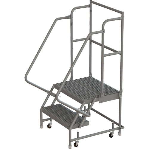 Deep Top Step Rolling Ladder, 2 Steps, 16" Step Width, 20" Platform Height, Steel Auto-Cam