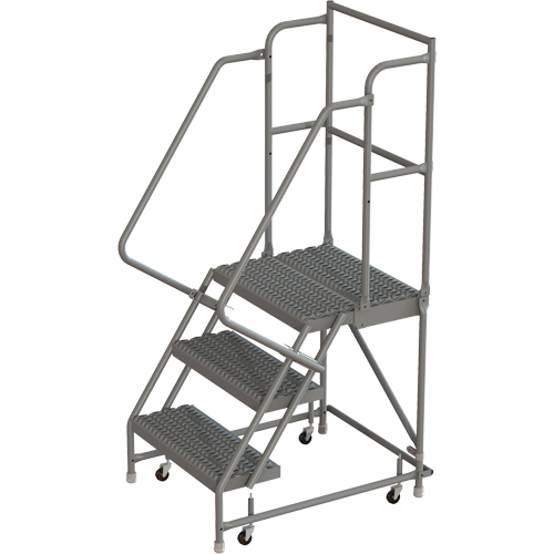 Deep Top Step Rolling Ladder, 3 Steps, 24" Step Width, 30" Platform Height, Steel Auto-Cam