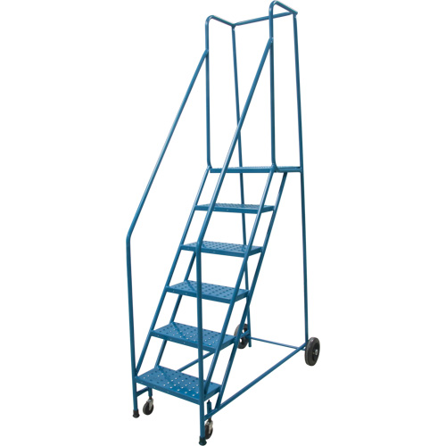 Rolling Step Ladder, 6 Steps, 18" Step Width, 55" Platform Height, Steel Auto-Cam