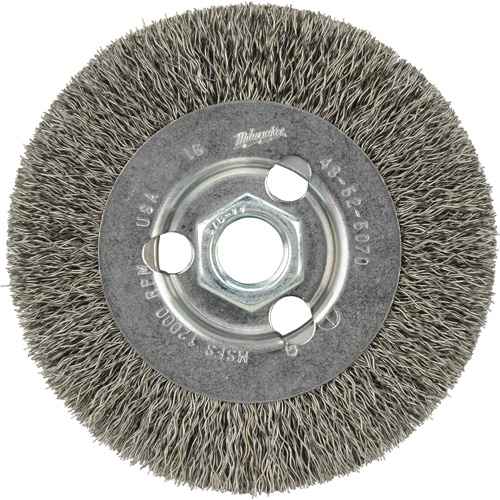 Crimped Wire Wheel, 4" Dia., 0.12" Fill, 5/8"-11 Arbor Auto-Cam