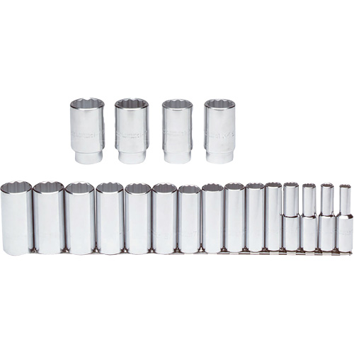 Socket Set, 19 Pcs, 1/2" Drive Size, Deep Auto-Cam