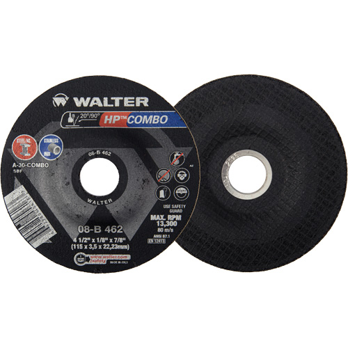 HP Combo Depressed Center Combination Wheel, 4-1/2" x 1/8", 7/8" Arbor, Type 27 Auto-Cam