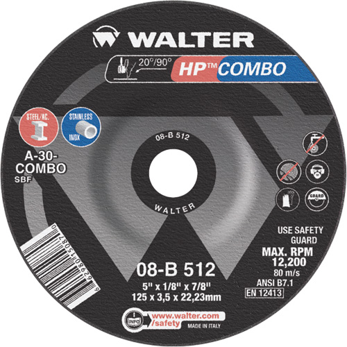HP Combo Depressed Center Combination Wheel, 5" x 1/8", 7/8" Arbor, Type 27 Auto-Cam