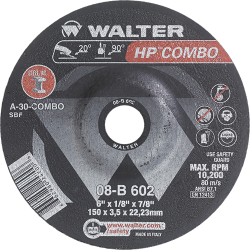 HP Combo Depressed Center Combination Wheel, 6" x 1/8", 7/8" Arbor, Type 27 Auto-Cam