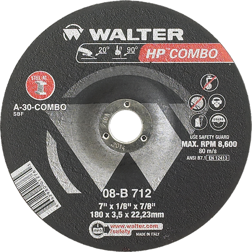 HP Combo Depressed Center Combination Wheel, 7" x 1/8", 7/8" Arbor, Type 27 Auto-Cam