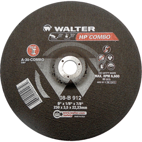 HP Combo Depressed Center Combination Wheel, 9" x 1/8", 7/8" Arbor, Type 27 Auto-Cam