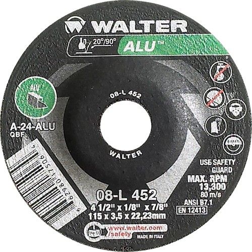 Depressed Centre Grinding Wheels - Aluminium Type 27, 4-1/2" x 1/8", 7/8" Arbor, Type 27 Auto-Cam