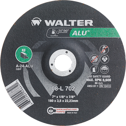 Depressed Centre Grinding Wheels - Aluminium Type 27, 7" x 1/8", 7/8" Arbor, Type 27 Auto-Cam