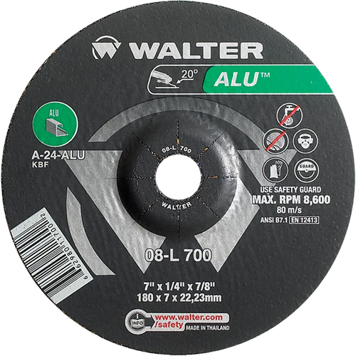 Aluminium Depressed Centre Grinding Wheels, 7" x 1/4", 7/8" Arbor, Type 27 Auto-Cam