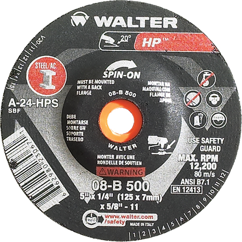 HP Spin-On Grinding Wheel, 5" x 1/4", 5/8"-11 Arbor, Type 27S Auto-Cam