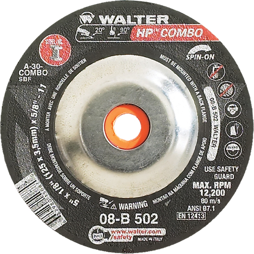 HP Combo Spin-On Combination Wheel, 5" x 1/8", 5/8"-11 Arbor, Type 27S Auto-Cam