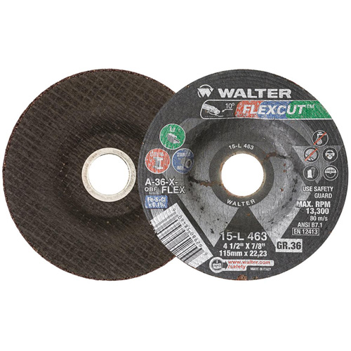 Meule FLEXCUT, 4-1/2", 36 Grain, Oxyde d'aluminium, 7/8", 13 300 Tr/min, Type 29 Auto-Cam