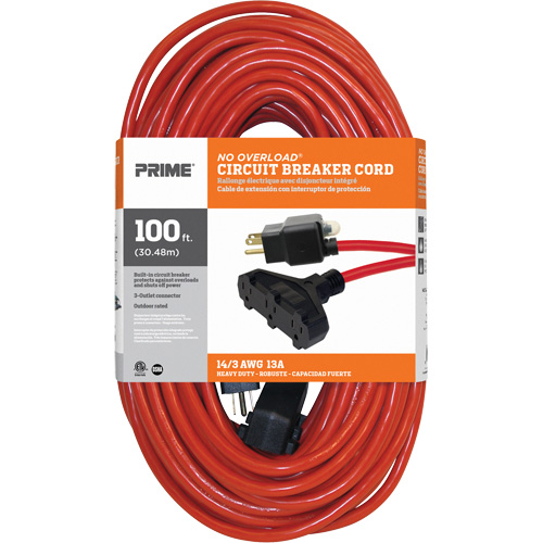 Cordon rallonge en vinyle, Ext&eacute;rieur, SJTW, AWG 14/3, 13 A, 3 prise(s), 100' Auto-Cam
