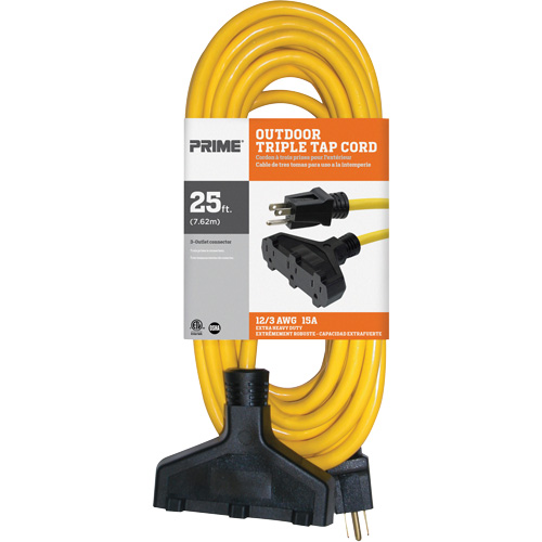 Cordon rallonge en vinyle, Ext&eacute;rieur, SJTW, AWG 12/3, 15 A, 3 prise(s), 25' Auto-Cam