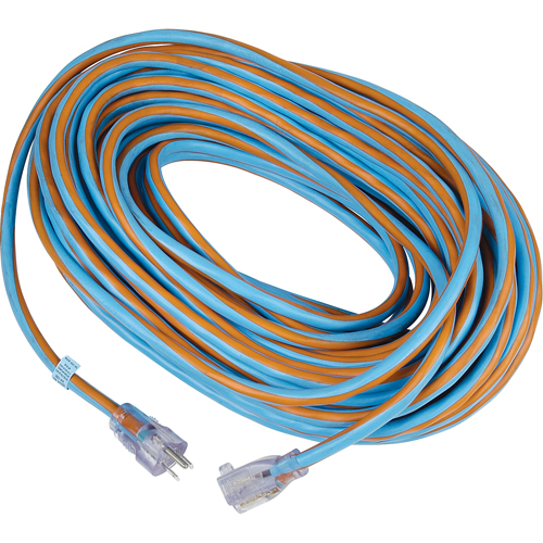 Cordon rallonge verrouillable toute saison en caoutchouc TPE Arctic Blue, Toutes saisons, SJEOW, AWG 12/3, 15 A, 100' Auto-Cam