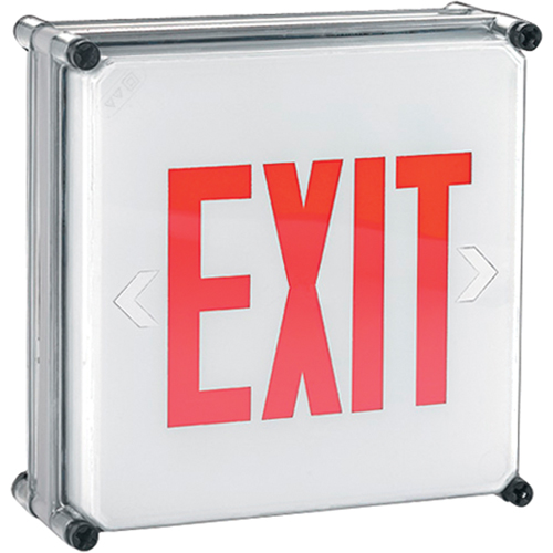 Aqua NEMA 4x Exit Signs, LED, Hardwired, 11-3/4" L x 11-3/4" W, English Auto-Cam