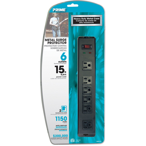 Protecteurs de surtension, 6 Prises, 1150 J, 1875 W, Cordon 15' Auto-Cam