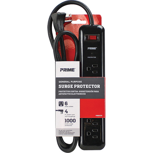 Surge Protector, 6 Outlets, 1000 J, 1875, 4' Cord Auto-Cam