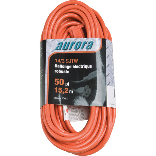 Vinyl Extension Cord, Outdoor, SJTW, 14/3 AWG, 15 A, 50' Auto-Cam