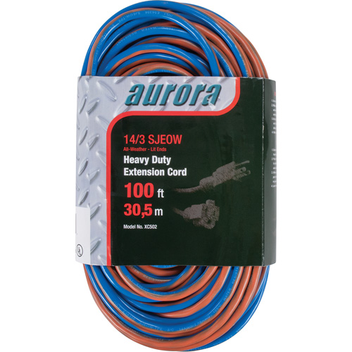 TPE-Rubber Extension Cord With Light Indicator, All-Weather, SJEOW, 14/3 AWG, 13 A, 100' Auto-Cam