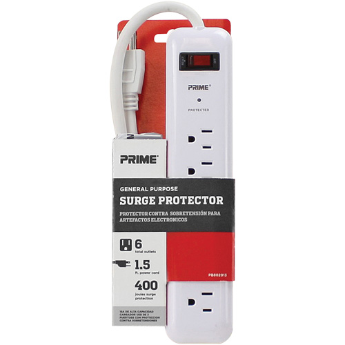 Protecteurs de surtension, 6 Prises, 400 J, 1875 W, Cordon 2' Auto-Cam