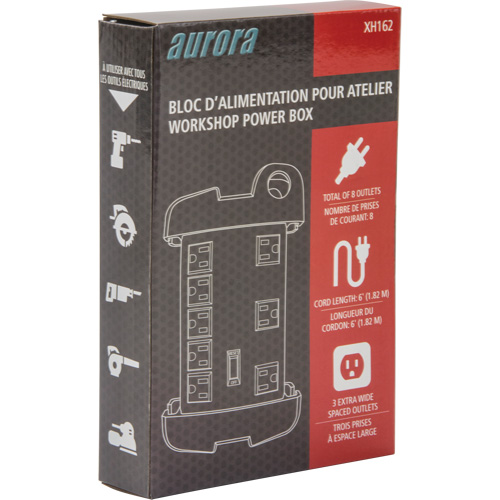 Protecteur de surtension &agrave; prise multiple pour l'atelier, 8 Prises, 1350 J, 1875 W, Cordon 6' Auto-Cam