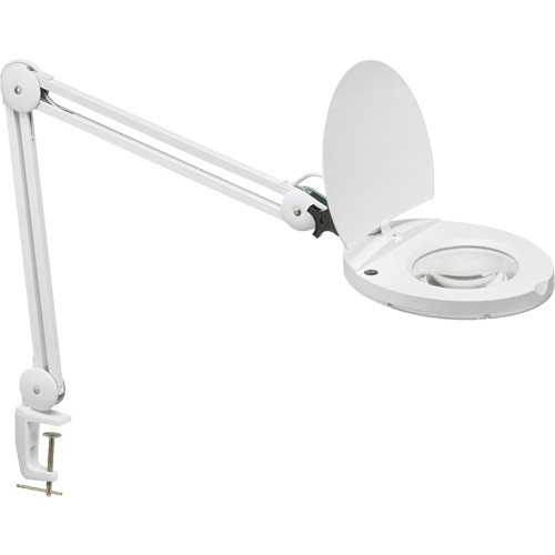 LED Magnifier with A-Bracket, 3 Diopter, LED Light, 47" Arm, C-Clamp, White Auto-Cam