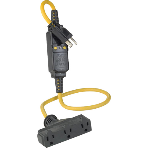Triple-Tap Inline GCFI Extension Cord & Connector, 120 V, 15 Amps, 3' Cord Auto-Cam