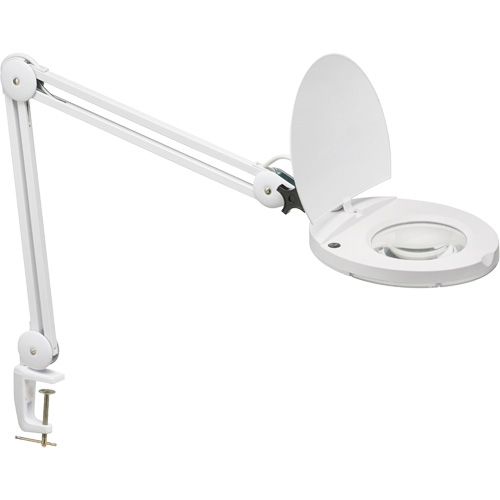 Lampe loupe ajustable, Dioptrie 5, Ampoule DEL, Bras de 47", Pinces serre-joints, Blanc Auto-Cam