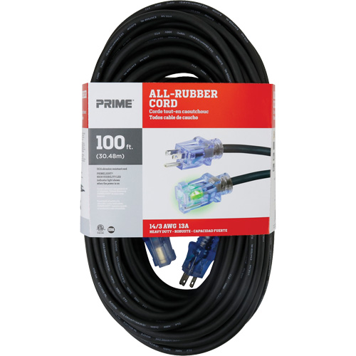 All-Rubber Extension Cord, Outdoor, SJOOW, 14/3 AWG, 15 A, 100' Auto-Cam