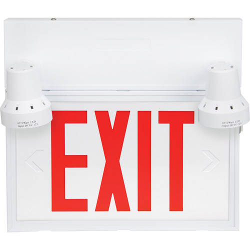 Exit Sign with Security Lights, LED, Battery Operated/Hardwired, 12-1/10" L x 11" W, English Auto-Cam