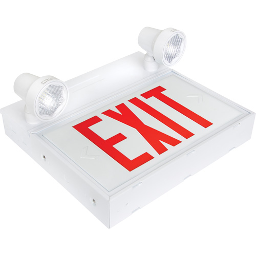 Exit Sign with Security Lights, LED, Battery Operated/Hardwired, 12-1/10" L x 11" W, English Auto-Cam
