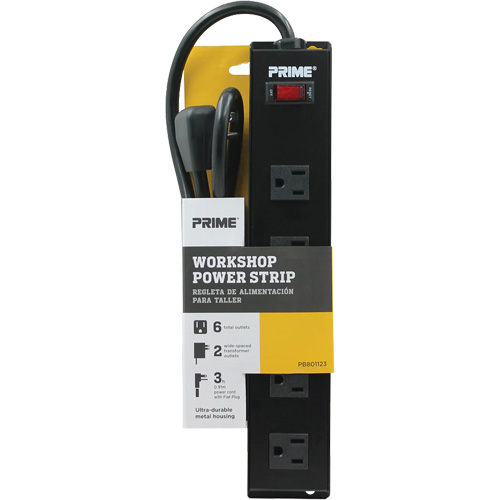 Bloc multiprise pour atelier en m&eacute;tal, 6 Prise(s), 3', 15 A, 1875 W, 125 V Auto-Cam