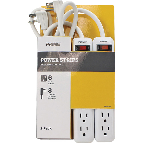 Bloc multiprise paquet de 2, 6 Prise(s), 3', 15 A, 1875 W, 125 V Auto-Cam