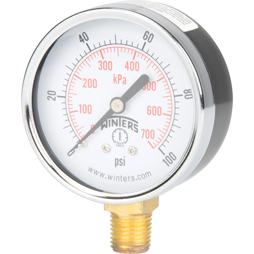 Pressure Gauge, 2-1/2" , 0 - 100 psi, Bottom Mount, Analogue Auto-Cam